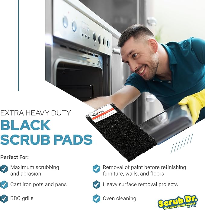 Tile Doctor High-Abrasion Extra Heavy-Duty Scrub Pads 12-Pack 7E-N556-IFSL, Gas Grill, Charcoal Grill, and Blackstone Griddle Scouring Pad, Ideal Dish Scrubber, Shower Scrubber, and Cleaning Sponge