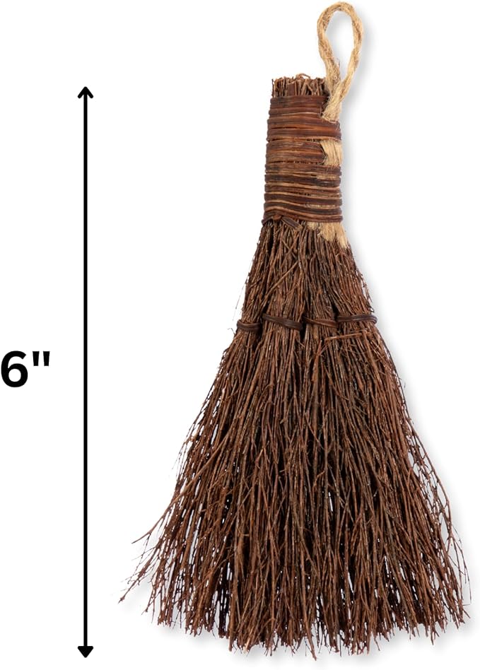 Pumpkin Spice Scented Broom – 6 Inch Rustic Heather Broom with Rope Loop for Easy Hanging – Farmhouse Kitchen Accent, Witchy Halloween Décor, Cozy Holiday Home Decoration & Door Protection