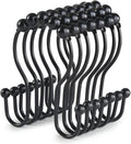 Goowin Shower Curtain Hooks, 12 Pcs Shower Curtain Rings, Stainless Steel Black Shower Curtain Hooks, Shower Curtain Rings Rust Proof, Smooth Sliding Anti-Drop Double Shower Rings for Curtain (Black)
