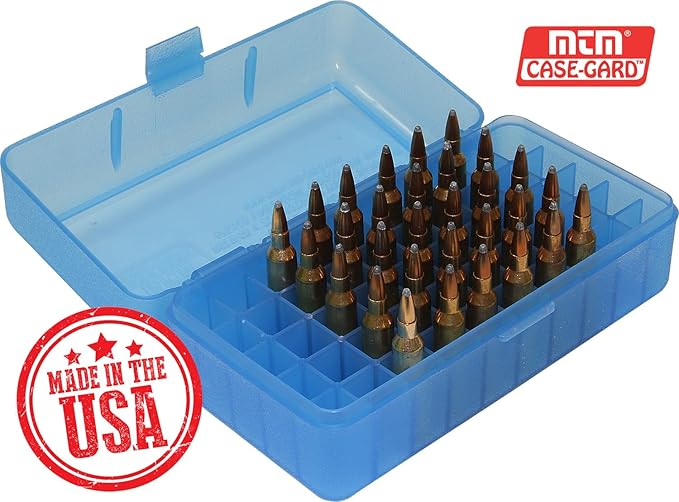 MTM 50 Round Flip-Top Rifle Ammo Box WSSM, 500 S&W (Clear Blue) , 2.46-Inch