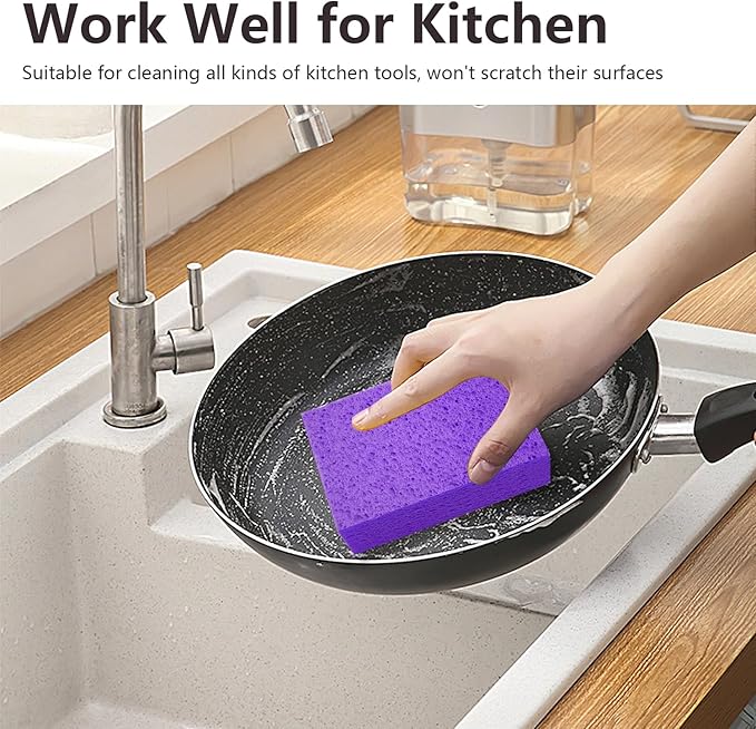 Cleaning and Washing Sponge, 3 Pack Large Extra Thick Heavy Duty Sponge Multi-Purpose for Kitchen Bathroom Bike Boat Car, Natural Cellulose Sponges 4" X 6" X 2" (Purple)
