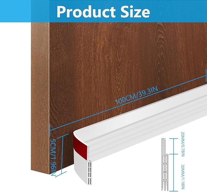 Ainiv 2 Pack Door Draft Stopper Under Door Seal, 2" W x 39" L Cutable Soundproof Door Seal, Adhesive Under Door Sweep for Exterior & Interior Doors Dust and Noise Insulation Weather Stripping-White