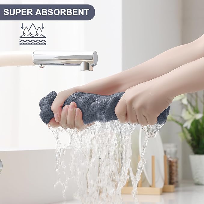 Homaxy 100% Cotton Kitchen Towels and Dishcloths Set, 12 x 12 Inches and 13 x 28 Inches, Set of 8 Bulk Kitchen Towels Set, Ultra Soft Absorbent Dish Cloths for Washing Dishes, Dark Grey
