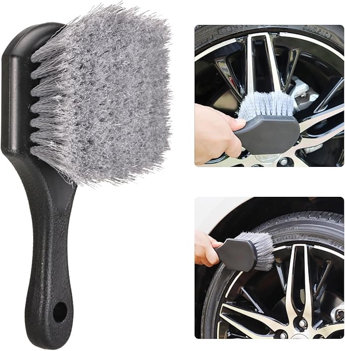 Tire Brush Wheel Cleaner Brush,Soft Bristle Cleaning Brush,Car Wash Brush Clean Tires & Wheel Releases Dirt and Road Grime,Car Accessories for Women/Men,Short Handle for Easy Scrubbing,Scratch-Fr-ee