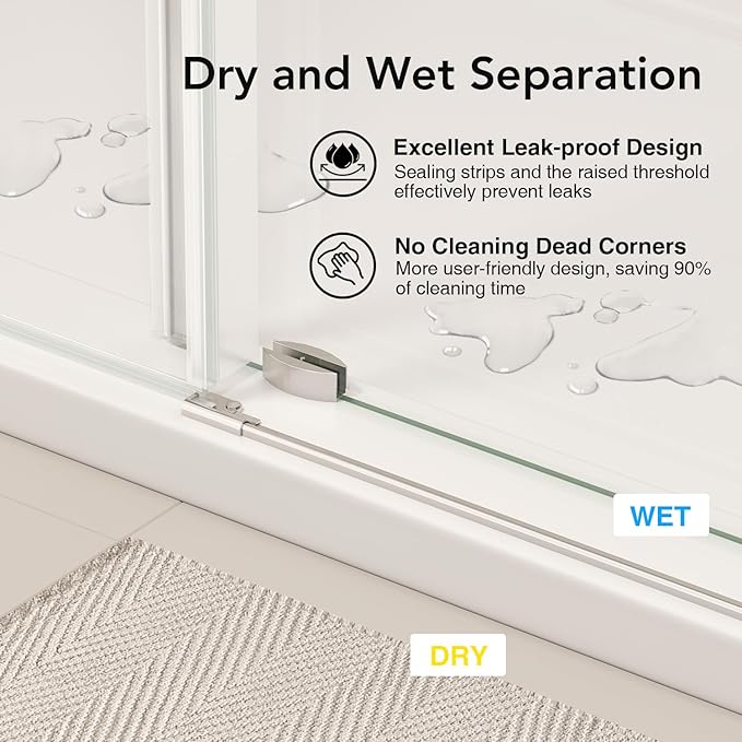49-54” W x 76" H Single Sliding Shower Door, Frameless Shower Door with Explosion-Proof Film and Nano Coating, 1/4” (6MM) SGCC Tempered Glass, Stainless Steel Hardware, Chrome