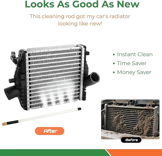 3-Piece Set Radiator Cleaning Wand 47", 40" & 24" - Stainless Steel 4500 PSI Dual Water/Air Radiator Cleaner w/Pressure Washer Gun Adapter, Brush & Tips for Cars, Trucks, RVs, Heavy Equipment