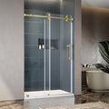 50-55 Inch x 76 Inch Sliding Frameless Shower Door, 3/8" Tempered Glass with Easy-Cleaning Coating, Stainless Steel Rollers & SGCC-Certified Stability, Satin Brass
