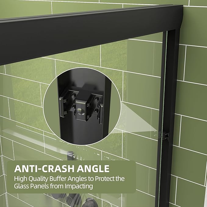 GETPRO Sliding Shower Door 44-48 in. W x 72 in. H Semi-Frameless Bypasss Double Sliding Glass Shower Doors,1/4 inch Clear Tempered Glass Door for Walk-in Shower Matte Black