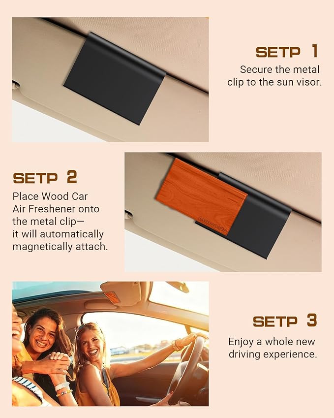 Car Air Freshener-The Original Wood Air Freshener for Visor Clip - Long Lasting Car Odor Eliminator and Scent Diffuser for Cabin, Truck & SUV-Includes 2 Metal Clips-Teak