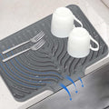 Compact Dish Drying Mat (14.7" x 10.2") - Small Silicone Drainer Mat with Spout for RV, Apartment, Kitchenette & Bar Counters, Heat Resistant