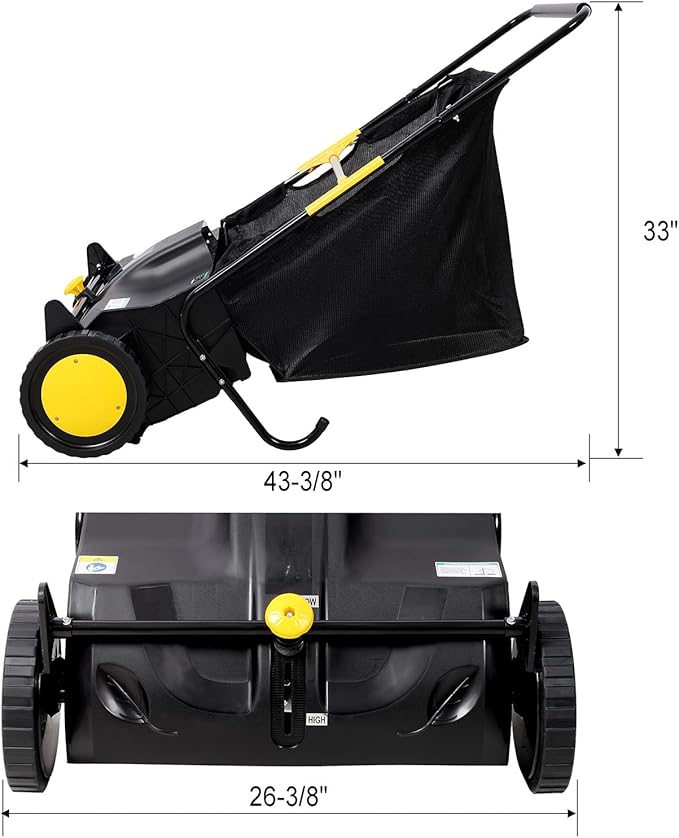 21" Hand-Push Lawn Sweeper | 4 Heavy-Duty Brushes & Wheels, Adjustable Height, 3.5 FT Large Hopper | for Efficient Leaf and Grass Collection in Lawns, Yards, Gardens