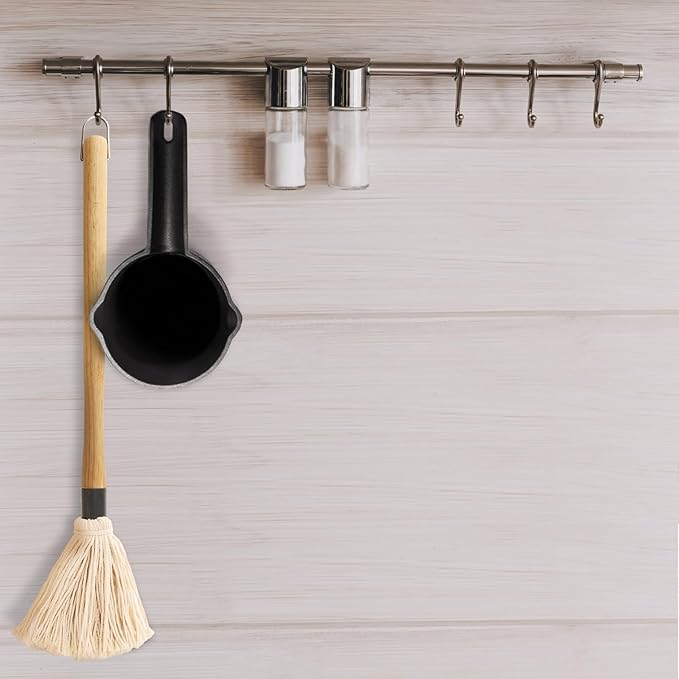 Cast Iron Sauce Pot and BBQ Mop Brush Set for Grilling, 7 Pcs Barbecue Accessories Include Basting Melting Saucepan, Wooden Sauce Mop with 4 Replacements for Meat Smoker, Grill, Stove