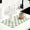 16" x 24" Checkered Dish Drying Mat for Kitchen Counter, Absorbent Coffee Bar Mat for Espresso Machine Coffee Countertops Accessories (Green)