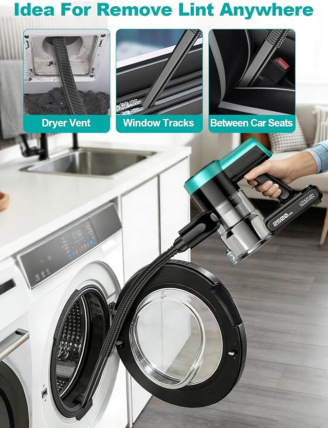 Cordless Vacuum Cleaner, 58Kpa Vacuum Cleaners for Home, 55Mins Stick Vacuum with Self-Standing & LED Display, Anti-Tangle & Wall Mount Charging (Cyan)