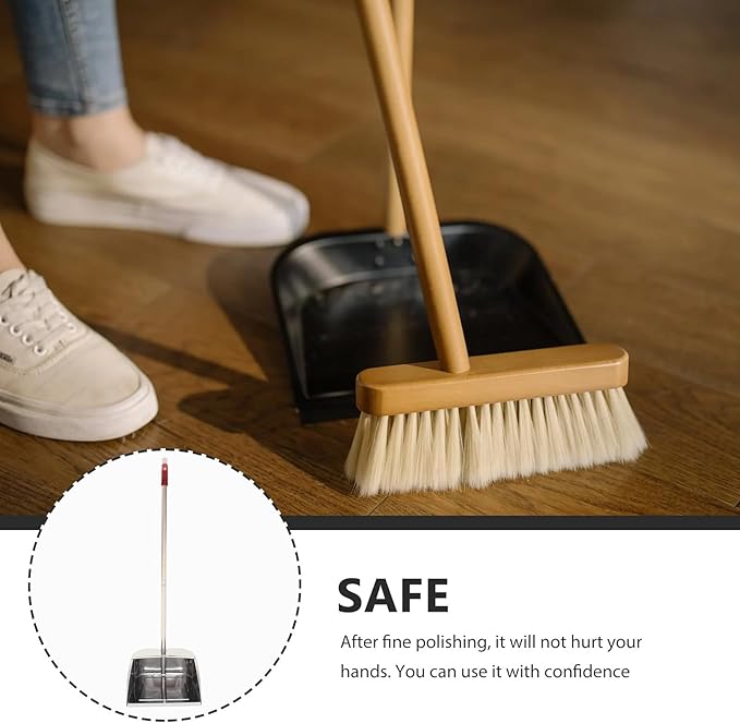 Stainless Steel Dustpan with Long Handle, Rust-Resistant Metal Dust Pan for Home Cleaning, No Bending Garbage Dustpan Suitable for Kitchen and Office Use