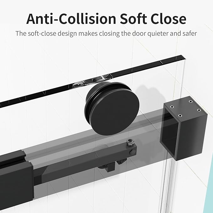56-60" W x 76" H Frameless Soft-Close Sliding Shower Door, 3/8" (10mm) SGCC Tempered Glass, Reversible Install, Matte Black Finish, Elegant Bathroom Upgrade