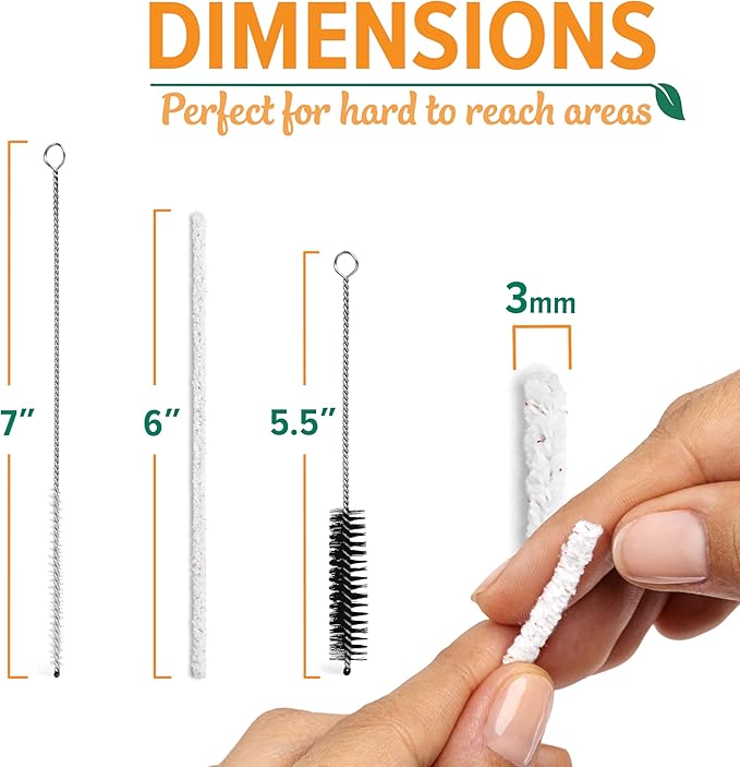 Pipe Cleaners Tool Set | 132 Hard Bristle Pipe Cleaners Bulk, 2 Nylon Bristle Brush, Tamper Tool | Nylon Bristles for Extra Scrub | Absorbent Cotton | Pipe Cleaners for Cleaning | Chenille Stems