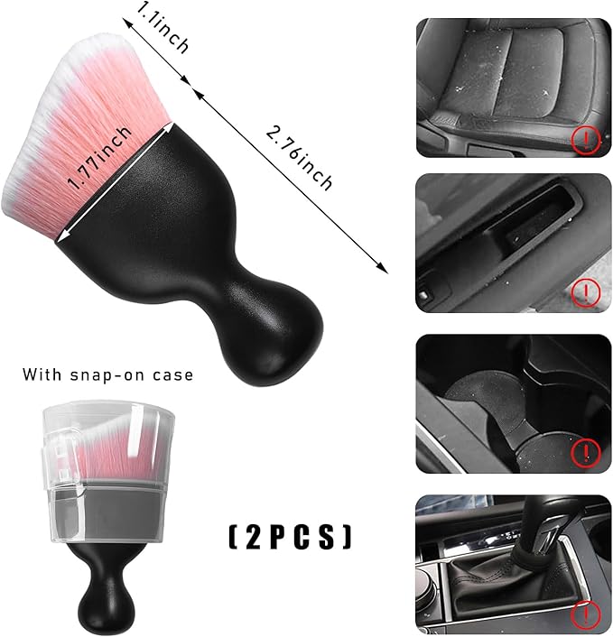 2PCS Car Interior Dust Brush, Soft Scratch Free Auto Detailing Brushes, Universal Vehicle Interior Cleaning Tool for Automotive Dashboard, Air Vents, Leather (Pink & White)