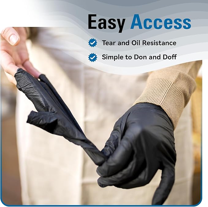 Nitrile Gloves Disposable Latex Free, 4 Mil Black Food Grade Powder Free Rubber Gloves for BBQ, Cooking, Cleaning