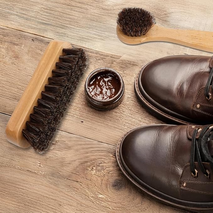 Shoe Brush, 2 Pcs Horsehair Shoe Brush Shoe Cleaning Brush Boot Brush for Leather, Shoe Brushes Shoe Shine Brush Brush Shoe Polish Brush for Cleaning and Care Leather Shoes Clean Dauber Applicators