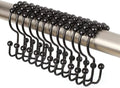2lbDepot Double Shower Curtain Hooks Rings (Matte Black Decorative Finish) Premium Rust Resistant Stainless Steel Metal Hook, Roller Balls Glide on Shower Rods, Set of 12 Pieces
