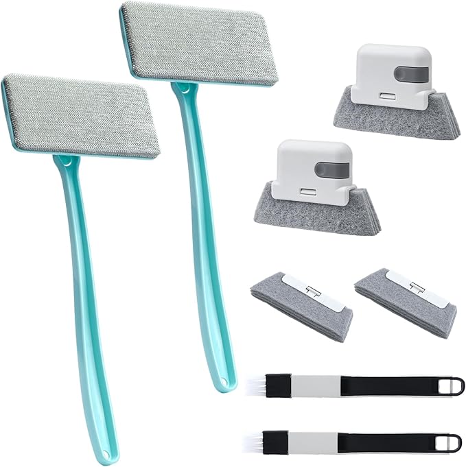 Detachable Window Screen Cleaner Tool with Wet and Dry Dual-Use - All-in-One Mesh Scrubber, Window Track and Groove Cleaning Brush Kit (8 Pack)