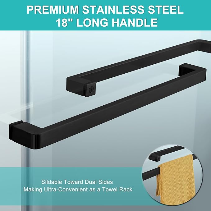 Milano Framed Shower Door, 50-54 in.W x 74 in.H Double Sliding Shower Door 5/16"(8mm) Clear Tempered Glass, 18 inch Pull Handle, Stainless Steel Hardware, Matte Black Finished