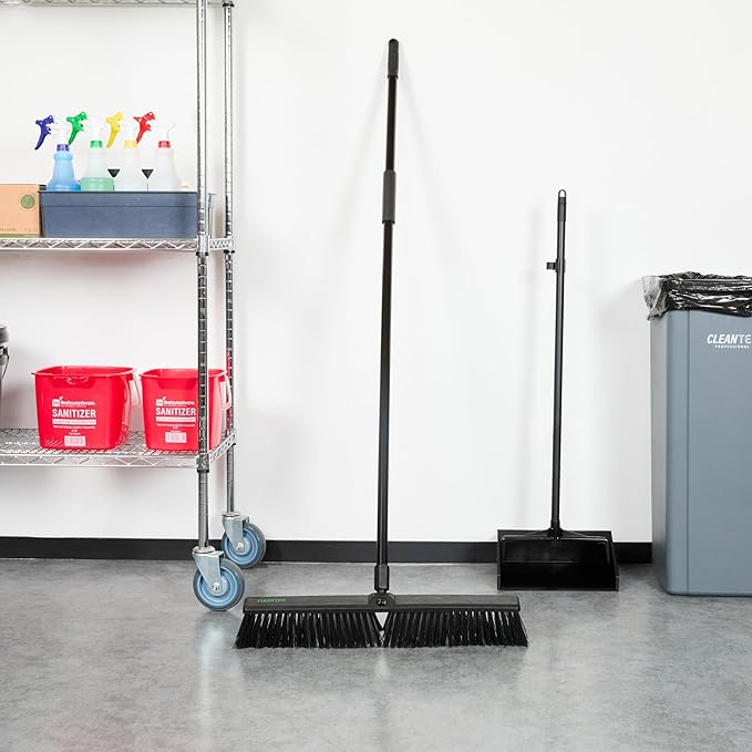 Restaurantware-Clean Tek Professional 23.62 Inch Push Broom, 1 Heavy-Duty Broom with 59â€ Handle - Medium Bristles, 2 Handle Attachment, Wooden, Commercial Use, for Deck, Garage, Yard, Patio