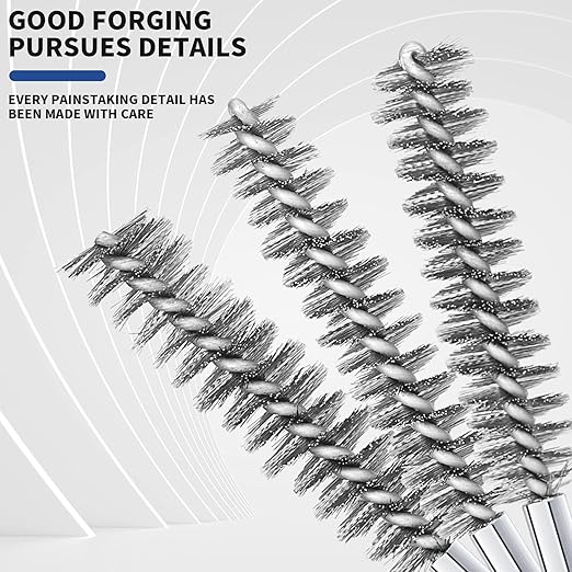 12Pcs Stainless Steel Bore Brush in Different Sizes Twisted Wire Cleaning Brush with Handle 1/4 Inch Hex Shank for Power Drill Impact Driver