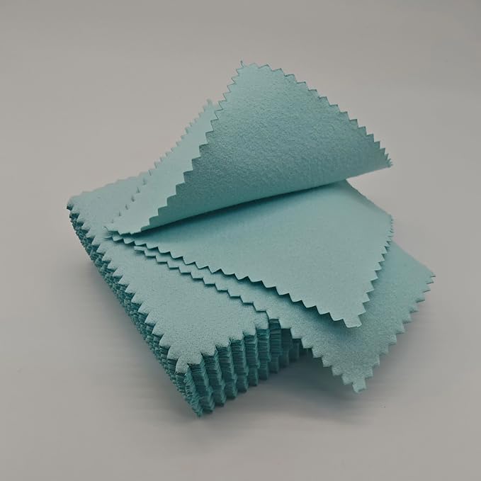 50pcs Jewelry Cleaning & Polishing Cloth for Silver,Gold,Platinum,Easy to Carry,Wipe and Care.Pre-Treated Ultrasoft Fabric with Tarnish Remover Jewelry Cleaner(3x3 Aqua Blue)