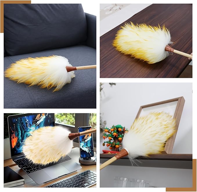 Wool Duster 20 inch Soft Natural Feather Dusters with Bamboo Handle Cleaning Supplies for Home Office Phoframe