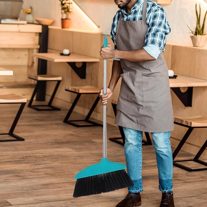 Cabilock Soft Bristle Indoor Broom Stainless Steel Handle Heavy Duty Floor Sweeping Broom Household and Commercial Cleaning Kitchen Garage Lobby Use