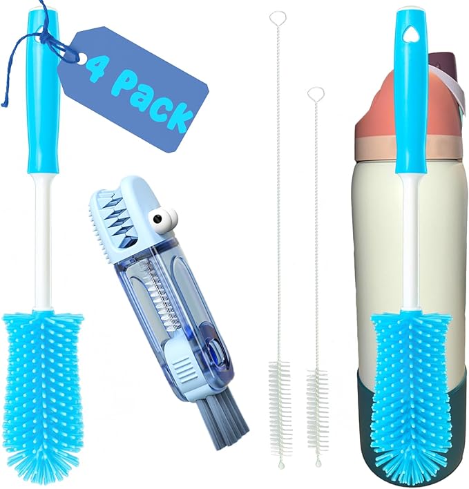 4 Pack Bottle Brush Cleaner Water Bottle Brush Cleaning Kit Straw Cleaner for Owala Freesip, Bottle Cleaner for Stanley Silicone Brush for Tumbler Sport Bottles, Water Bottles