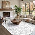 Area Rugs 5x7, Washable Grey Rugs for Living Room, Bedroom, Non Slip, Neutral Floral Vintage Indoor Rug for Farmhouse Nursery, Dining Room, Kid Room, Office, Dorm