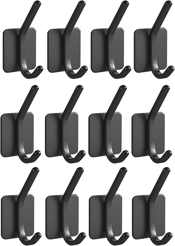 Paoli Heavy Duty Self Adhesive Hooks - Sturdy self Adhesive Hooks for Home, School and Office Easy to fit and Remove,with a Maximum Load Capacity of 30lb(Black 12PC