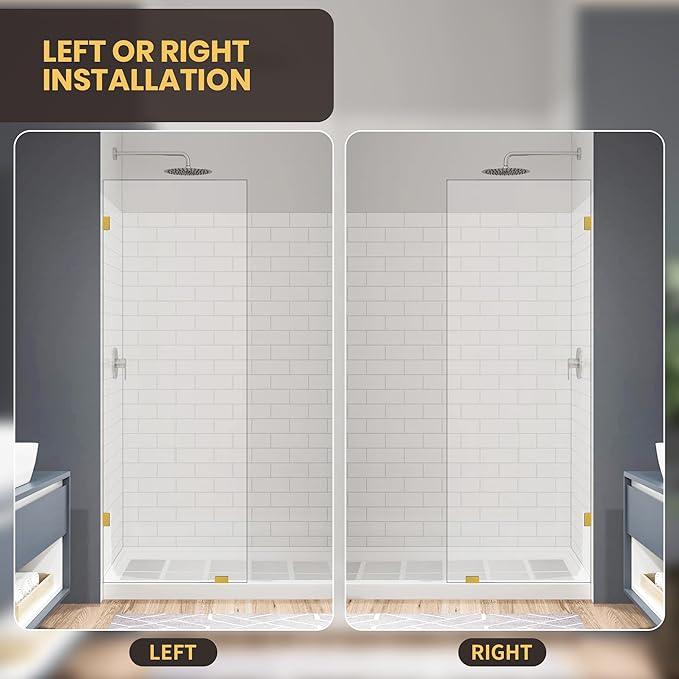 28" W x 78" H Frameless Shower Glass Panel, Single Fixed Shower Panel Screen with Clamps, 5/16"(8mm) Clear Tempered Glass, Bathroom Shower Doors Fixed Shower Glass Door Panel in Brushed Gold
