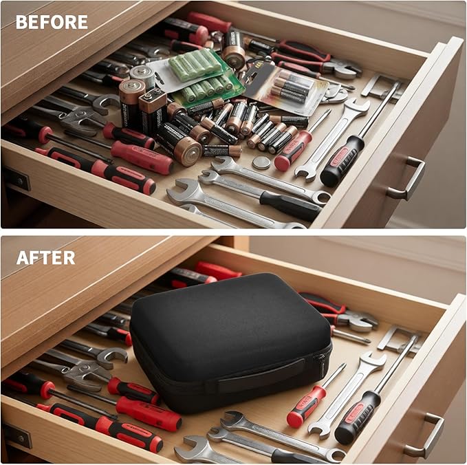 Comecase Battery Organizer Storage Box with Tester, Hard EVA Battery Case Holds 150+ AA AAA C D 9V 3V Lithium Batteries, Compact Battery Holder Carrying Bag for Home Drawer, Garage & Travel, Black