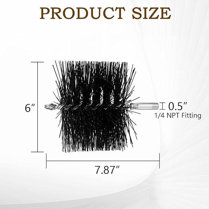 6 Inch Poly Round Chimney Cleaning Brush, 1/4 NPT Fitting, Masonry Flue Compatible