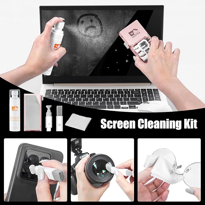 walrfid Laptop Keyboard Cleaner Kit with 80ml Screen Cleaner Spray, All-in-1 Phone Computer Screen Cleaning Tool for iPhone iPad MacBook, Multi-Function Electronics Cleaning Kit for PC, TV, Camera