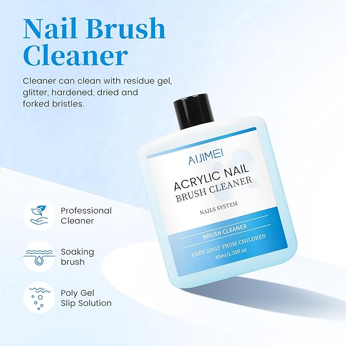 AIJIMEI 40ml Nail Brushs Cleaner Easy to Clean Brushes Professional Nail Brush Cleaner for Gel and Acrylic Nail Brush Cleaning or Home Nail Salons (1pcs)
