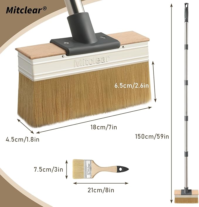Deck Stain Brush Applicator with Long Handle(59IN), 7IN Wide Deck Paint Brushes for Applying Stains, Paints and Sealer on Outdoor Wood Deck, Fence, Patio, Wall, Furniture