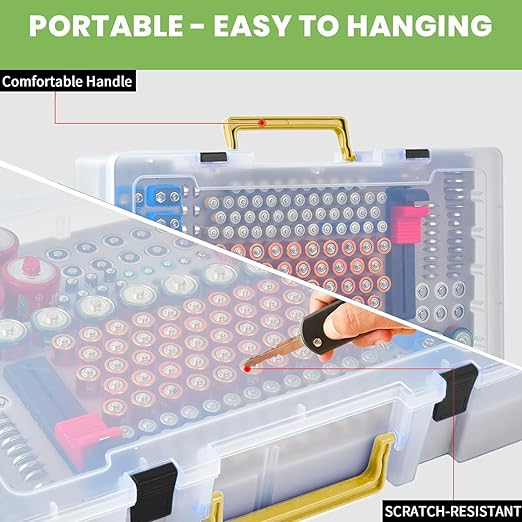 Battery Organizer Storage Holder- Batteries Case Containers Box with Tester Checker BT-168. Garage Organization Holds 225 Batteries AA AAA C D Cell 9V 3V Lithium LR44 CR2 CR1632 CR2032 (Blue)