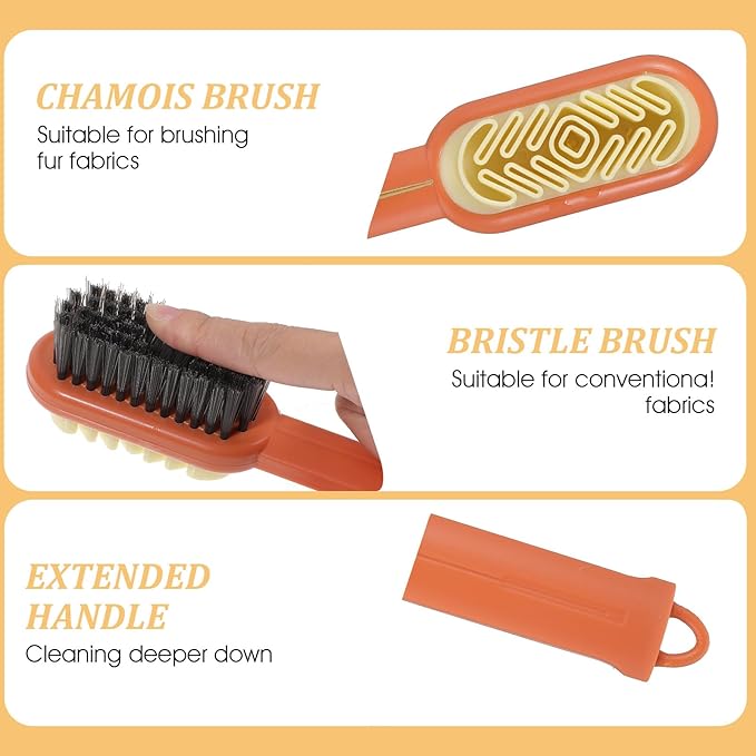 2-in-1 Suede Shoes Brush Rubber Polish Eraser Lazy Shoe Brushes All-Round Cleaning Tool Orange Shoe Brush and Eraser with Soft Bristles for Suede Nubuck Shoes Bag Jacket Boots Cleaning