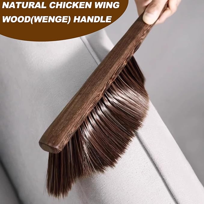 Hand Broom Counter Brush with Wood Handle Soft Bristle Dusting Brush for Furniture Bed Car Sofa Piano Guitar Woodworking Cleaning