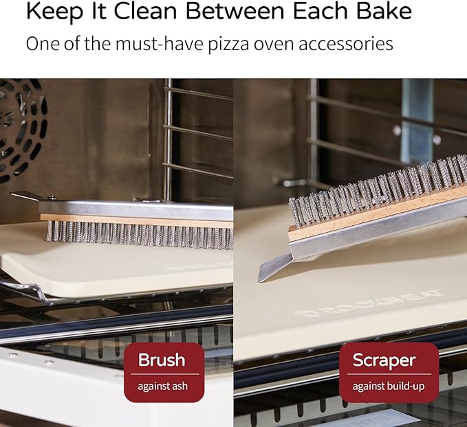 Pizza Oven Brush, 20 Inch Grill Cleaning Brush with Scraper, Heat Resistant Stainless Steel Bristles, Beech Wood Handle, 2 in 1 Pizza Stones Brush, Ourdoor pizza oven accessories