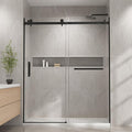 Venice Frameless Shower Door 60 in W x 74 in H,5/16"(8mm) Clear Tempered Glass Door, Bathroom Shower Door with 18 inch Pull Handle, Stainless Steel Hardware Black