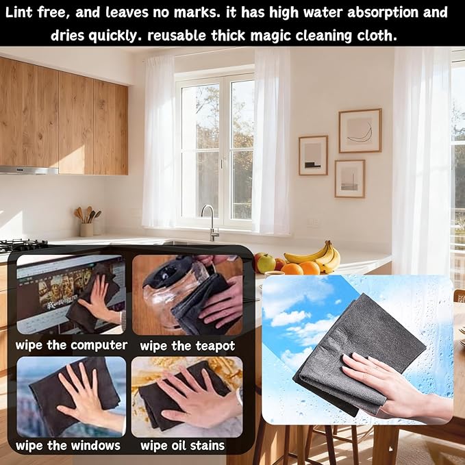 10PCS Thickened Magic Cleaning Cloth, Absorbent Magic Cleaning Glass Cloth, Reusable Lint Free Cloth, Suitable for Multi-Purpose Use Such As Windows, Mirrors, Glass, Cars, Kitchens, Etc.