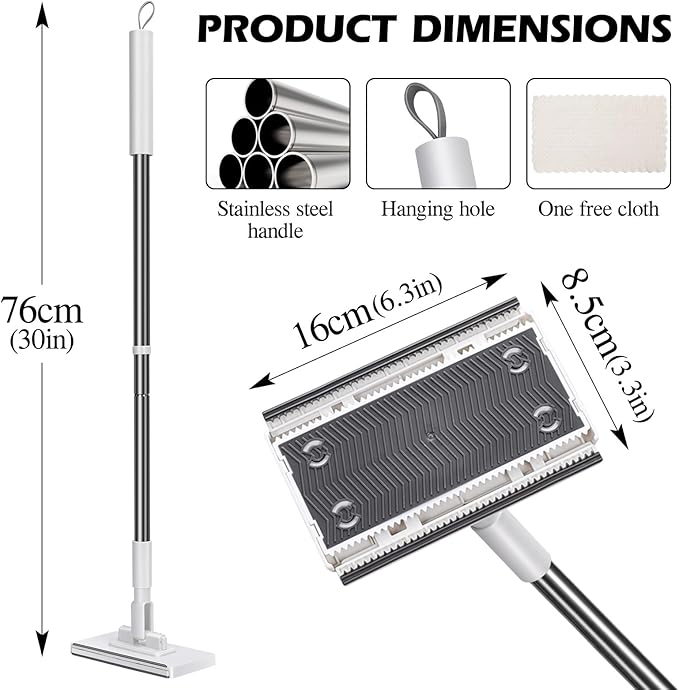 Mini Sweeper Mop,Masthome Reusable Clamp Mop with Short Stainless Steel Handle,1 Second Installation,Flat Dust Mops for House Wall,Bathroom, Windows, Corners, Includes 1 Sweeping Cloth