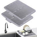 Silicone Dish Drying Mat for Kitchen Counter, Dish Drying Pad, Non-Slip Drain Pad with Built-in Drain, Heat Resistant Stone Drying Mat,Grey, 2pcs-XL