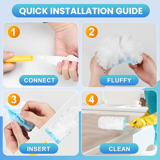 40 Pack Duster Refill for Swiffer® Duster, 360°Heavy Duty Duster Refills Kit, Strong Electrostatic Adsorption Technology, Suitable for Furniture, Curtains, Offices and Other Scenes with 1 Short Handle